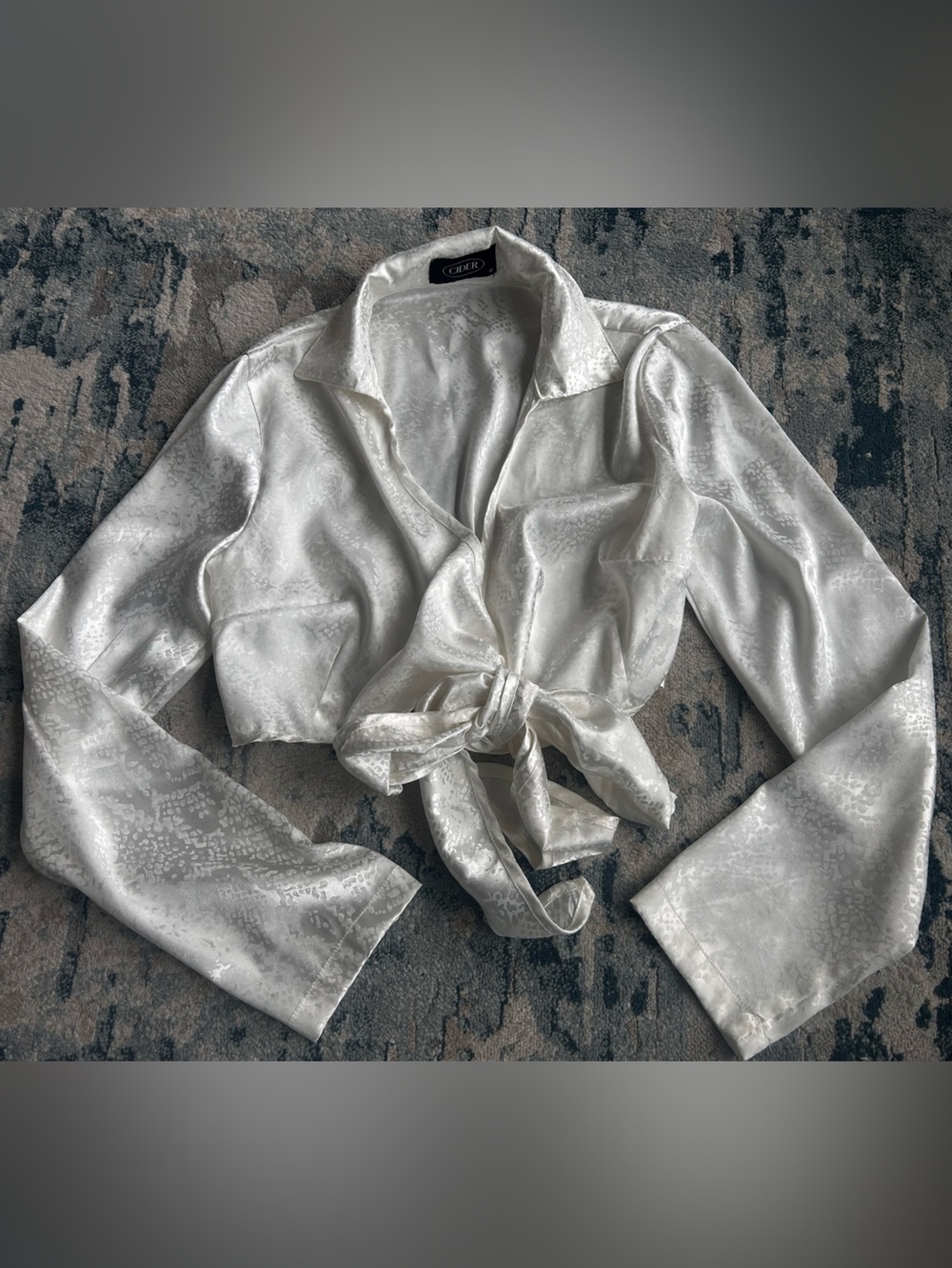 Cider Satin Jacquard Snakeskin Embossed Tie Front Crop Top